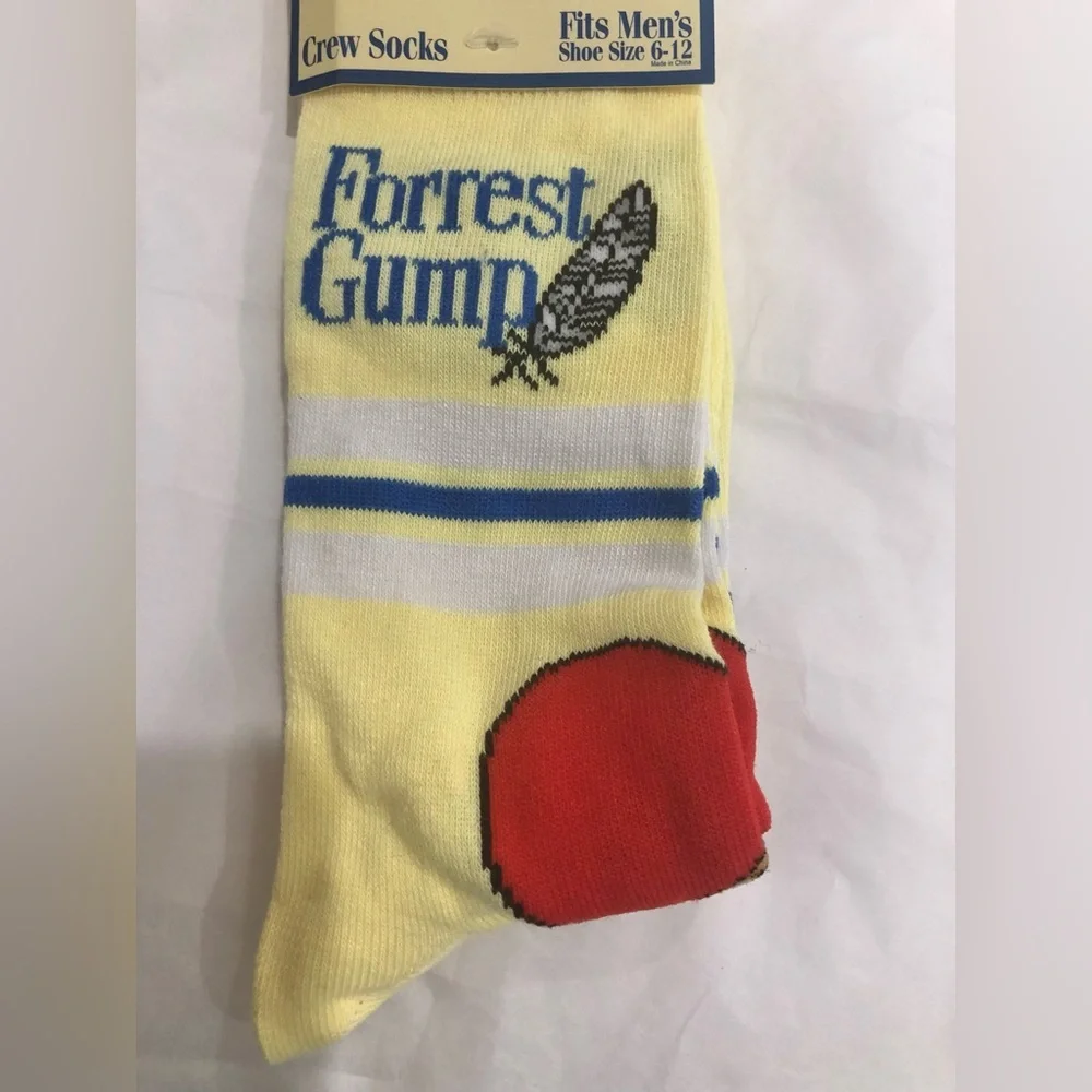 2pairs Forrest Gump yellow & blue striped crew socks fits shoe size 6-12 new‎